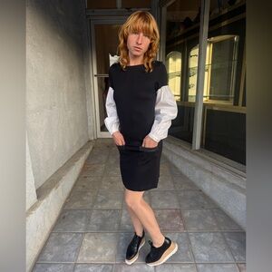 Odessa Size 4 Black & White Puff Sleeve Shift Dress | Made in USA | 100% Rayon